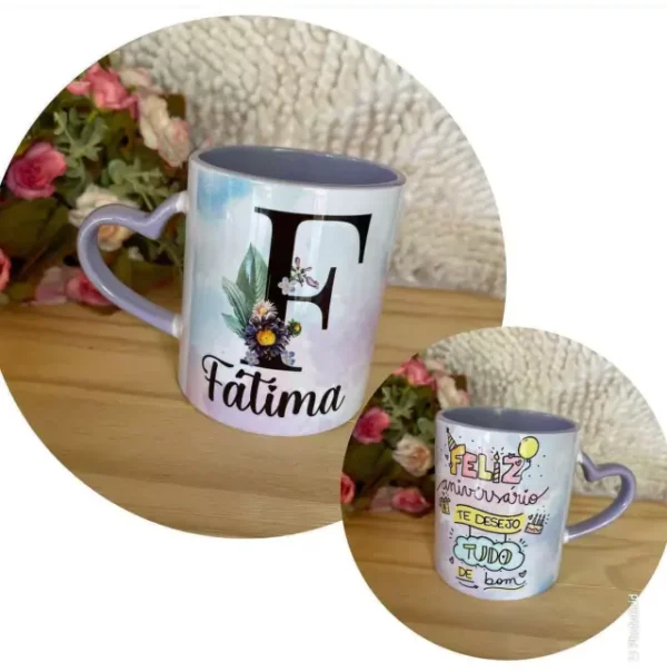 CANECA CERÂMICA ALÇA DE CORAÇÃO -ANIVERSÁRIO - Imagem 3